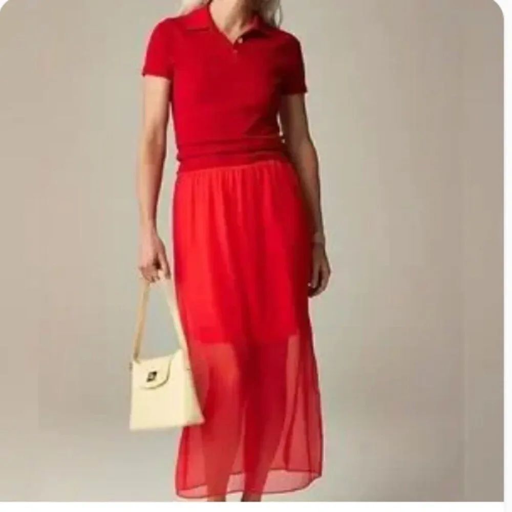 J. Crew CH412 Red Gwyneth layered slip skirt in crinkle chiffon size Small NWT